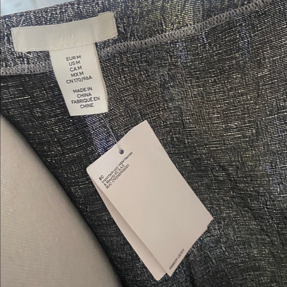 H&M silver metallic tie front top bubble sleeve blouse peplum pewter medium - Picture 9 of 17